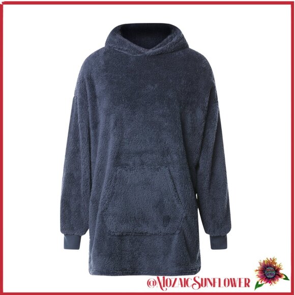 Oversized Fleece Pocket Hoodie Unisex One Size Fits Most Comfy Warm NWT - Picture 1 of 11